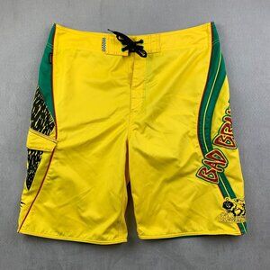 Vans Bad Brains Mens Board Shorts 36 Yellow Rasta Swim Trunks Surf Punk Rock